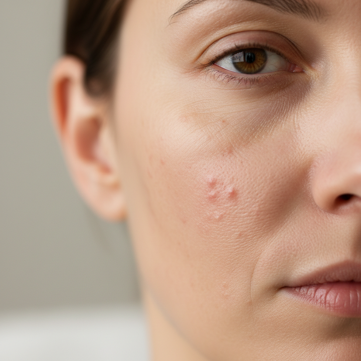 Joue de femme avec acné